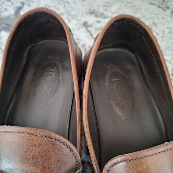 TOD\'s Men Brown CrissCross Band Leather w Side‎ Bars ClassIc Penny Loafer Sz 9 main image 8
